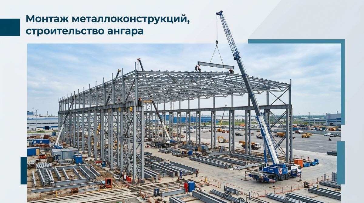 Монтаж металлоконструкций, строительство ангара